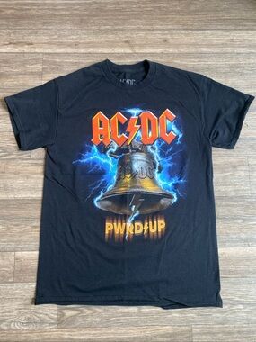 AC/DC PWRD UP Tour Shirt Graphic Tee - Black with Orange & Blue